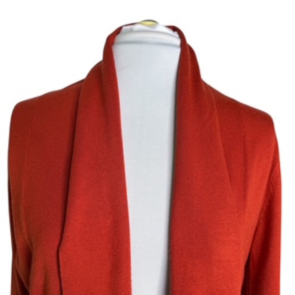 Red Brand Roll Collar Open Front Burnt Orange Cardigan Size L - Picture 2 of 6